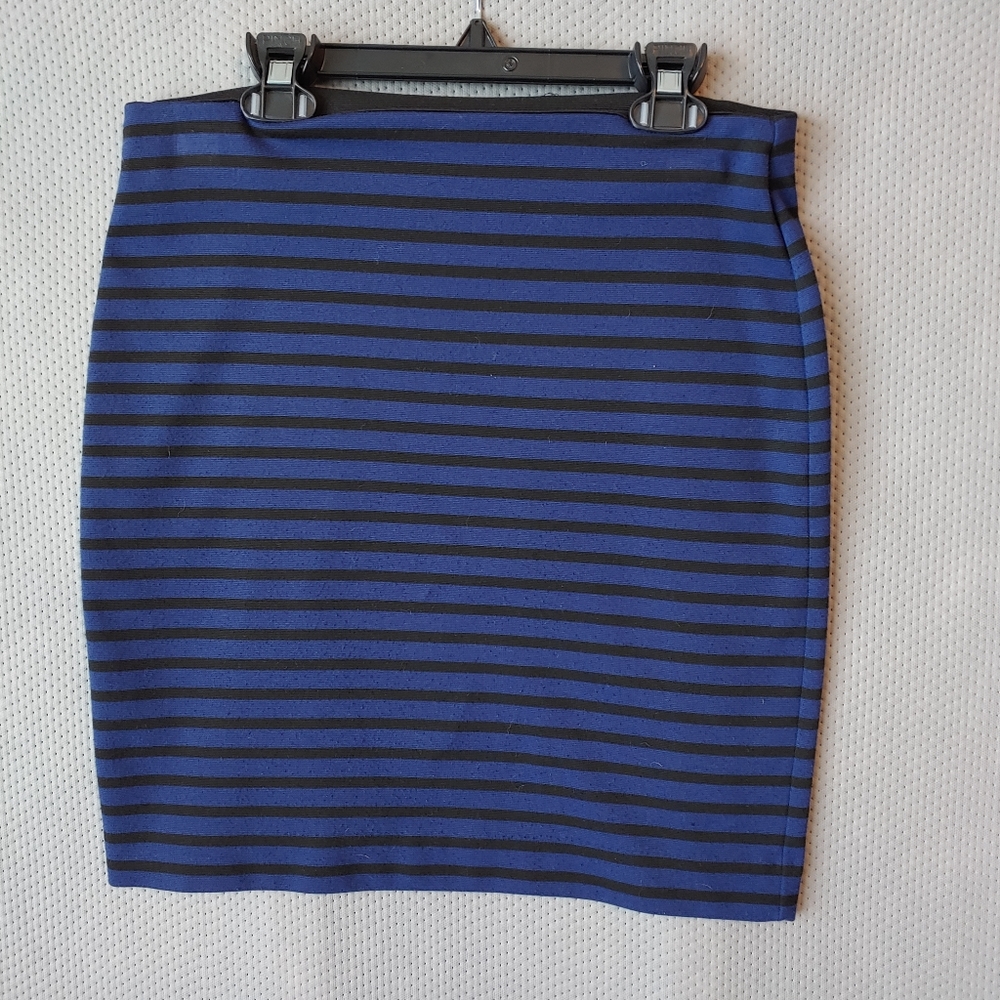 Loft Black and Blue Striped Pencil Skirt